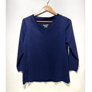 Chico's t shirt 100% Pima Cotton coastal navy blue summer long sleeves women M